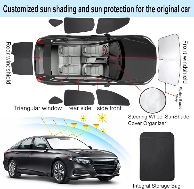 LHFLIVE 8PCS Windshield Sun Shade Custom Fit for 2018-2022 Honda Accord Sedan Accessories Foldable Sunshade Side Rear Window Shade Cover Full Set Privacy Protection Keeps Car Cool - Image 3